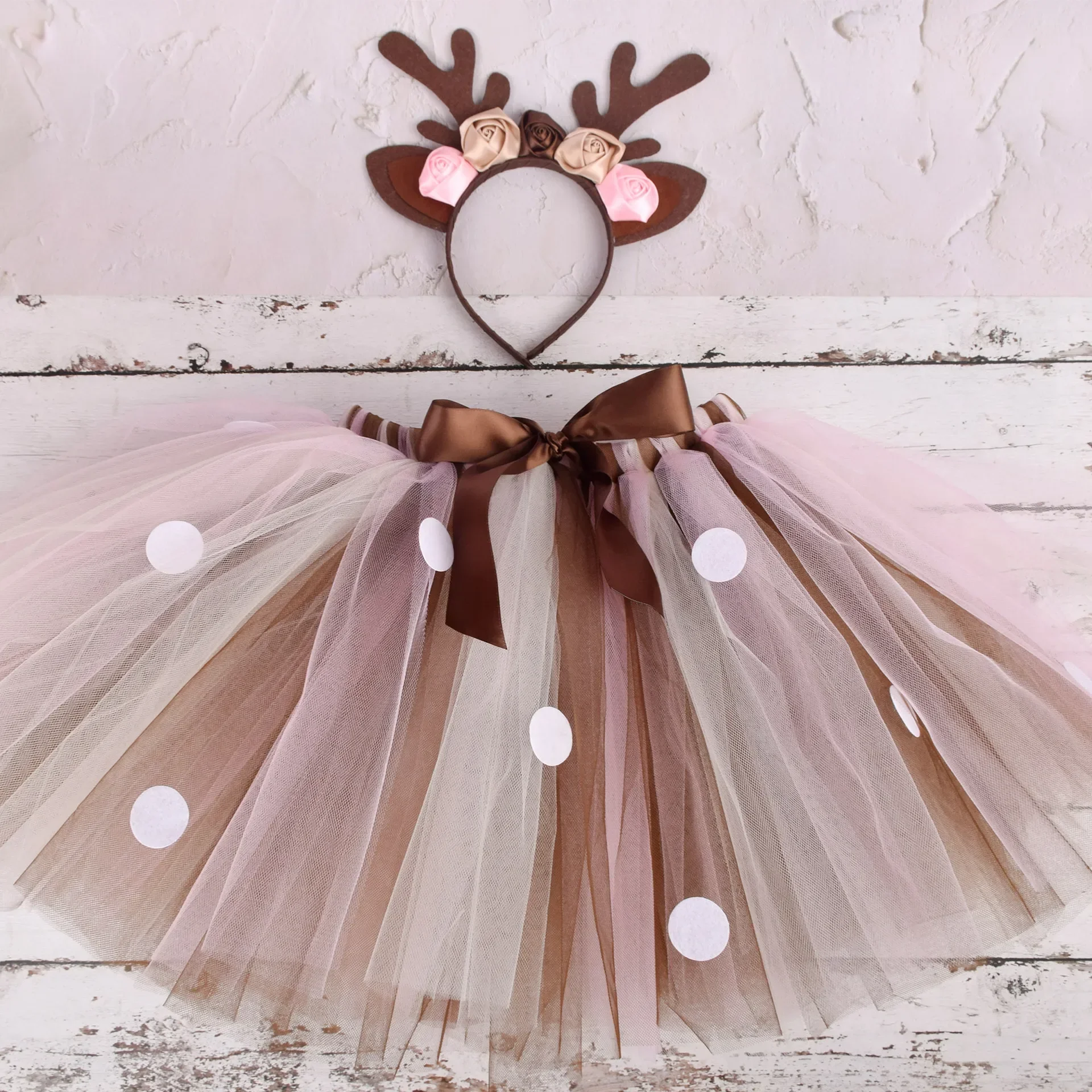 Cartoon Bambi Photography Tutu Dress Christmas Fluffy Brown Deer Girls Tulle Tutu Skirt Halloween Carnival Children Outfit