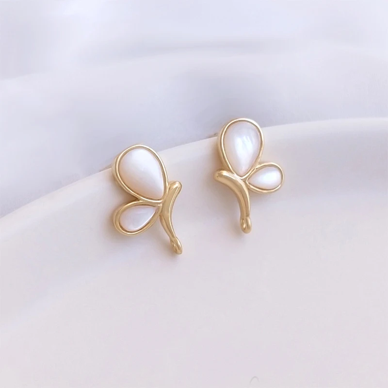 

14K Gold Plated Brass Inlaid White Shell Exquisite Earring Stud Making Materials Supplies Earring Stud Findings With S925 Needle