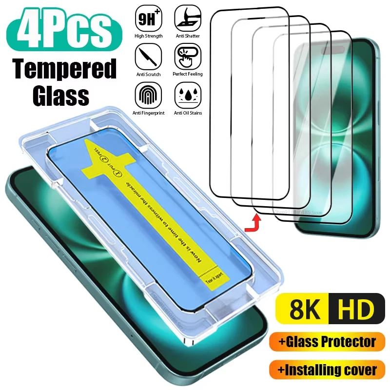 

4PCS HD Tempered Glass For Samsung S25 Ultra S24 FE S22 S23 Plus A56 A36 A26 A16 A06 A55 Dust Free Installation Screen Protector