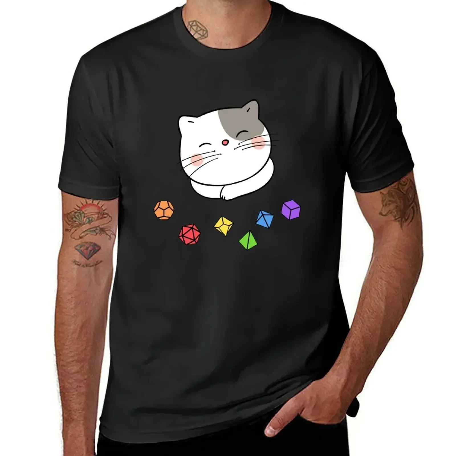 Colorful Dice with Cute Cat T-Shirt plus size clothes vintage anime shirt korean fashion shirts graphic mens funny t shirts