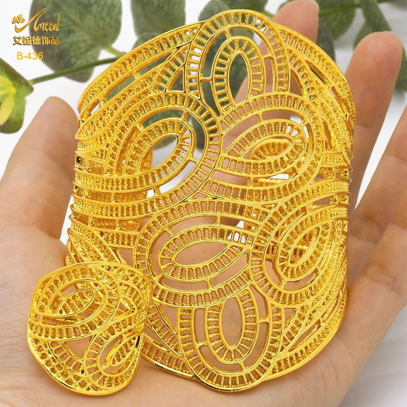 ANIID Dubai Bracelet Ring for Women Wedding Gold Color Cuff Bangles Female Luxury Indian Designer Bracelet Ethiopian Jewelry image 3