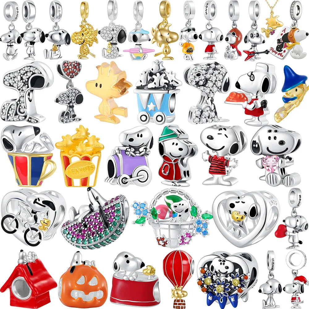 Cartoon 925Silver Balloon Dog, Red House, Watermelon Dog Male and Female Pendant,Fit Bracelet DIY Jewelry for Girls and Children