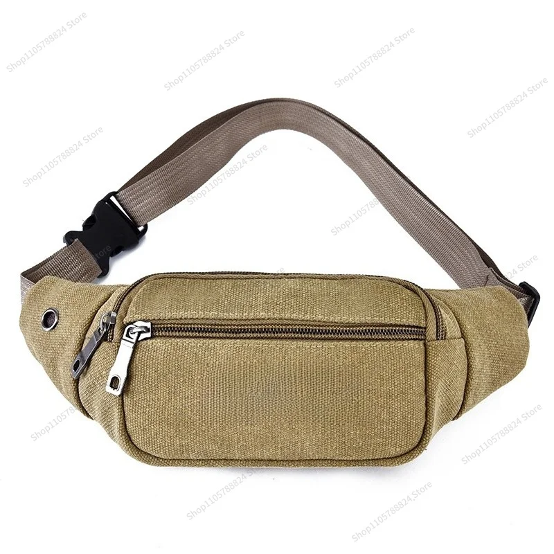 For Canvas Sports Fanny Bag Double Zipper Portable Carry Bag Adjustable Shoulder Strap Travel Utility Bag