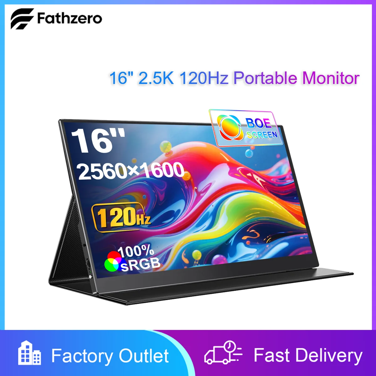 

16" 2.5K 120Hz Portable Monitor 2560×1600 10Bit Color Depth 300nits Brightness 100% sRGB Ideal for Entertainment and Office Use