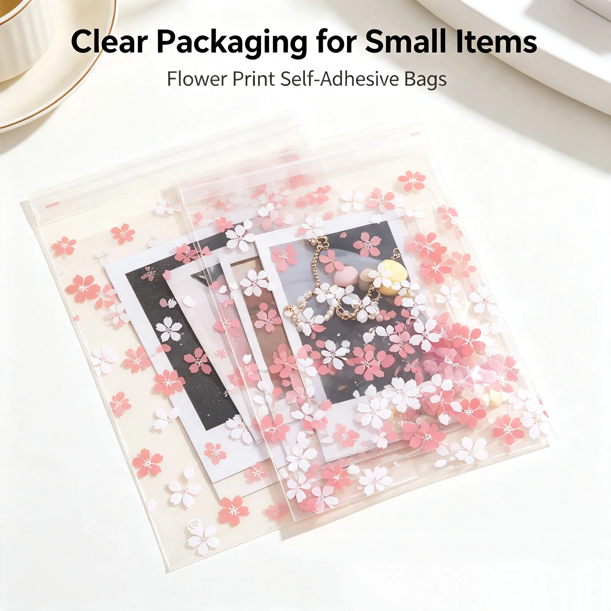 Jewelry Making Event - 100PC Flower-Printed Transparent Resealable OPP Poly