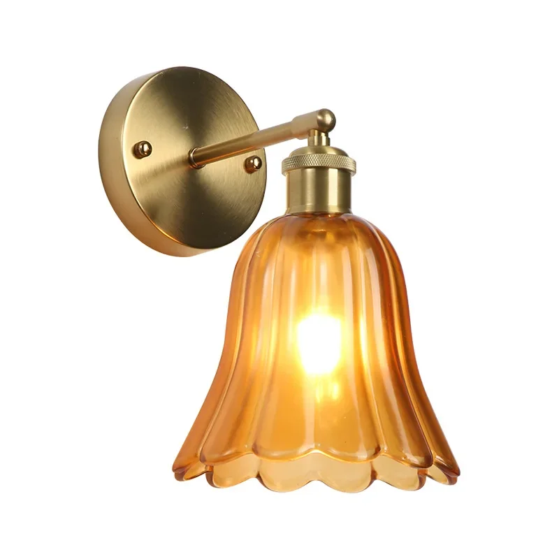 

Middle ancient style Vintage Wall Lamp Glass Flower Bedside Light for Cozy Living Room Atmosphere Lighting