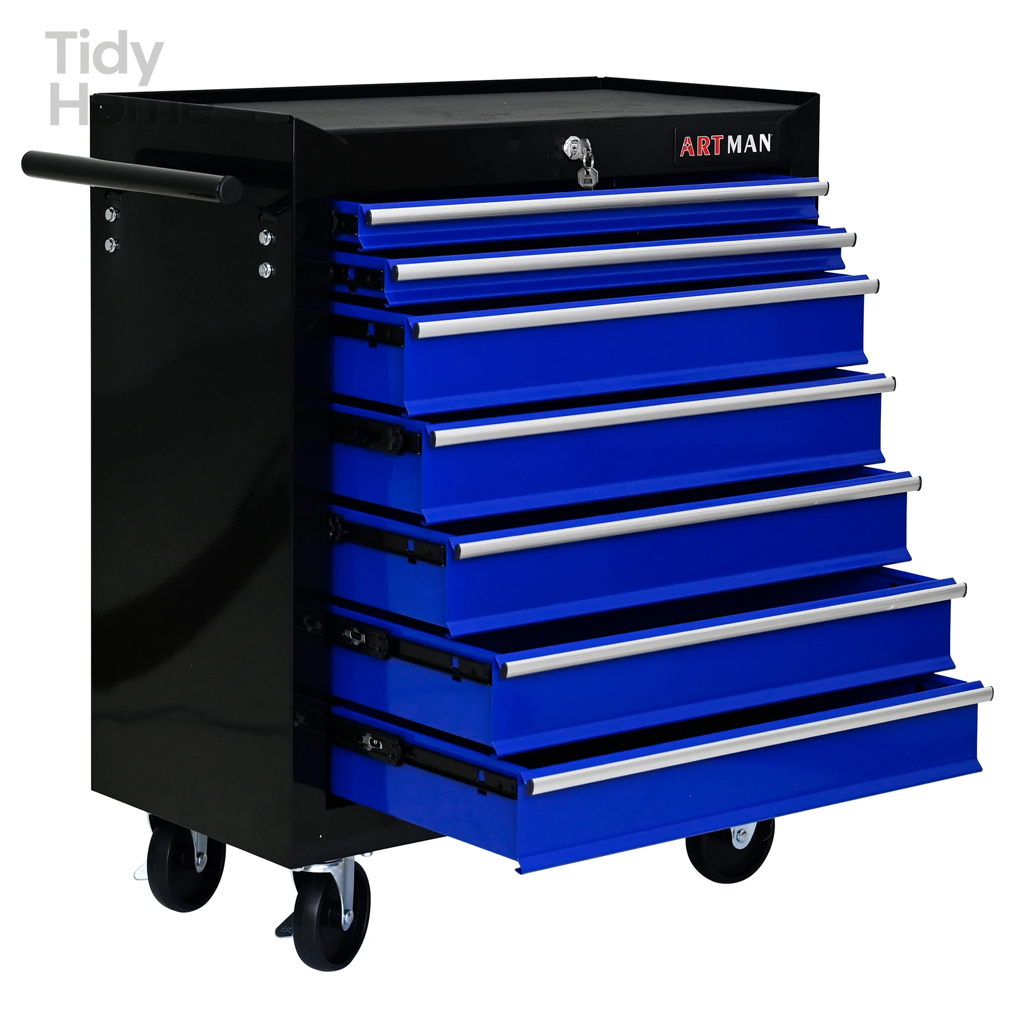 7 DRAWERS MULTIFUNCTIONAL TOOL CART WITH WHEELS-BLACK+BLUE  tool box set toolbox with wheels tool-box organizer garage storage