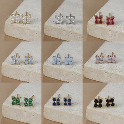 Stainless Steel Dainty Flower Stud Earring for Women Piercing Cartilage Ear Ring Colorful Zircon Women's Aesthetic Jewelry Gift