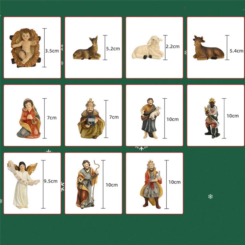 Premium Nativity Set, Christmas Nativity Scene, Hand Drawn Christmas Nativity Scene, Manger Set Ornaments Religious Collection D