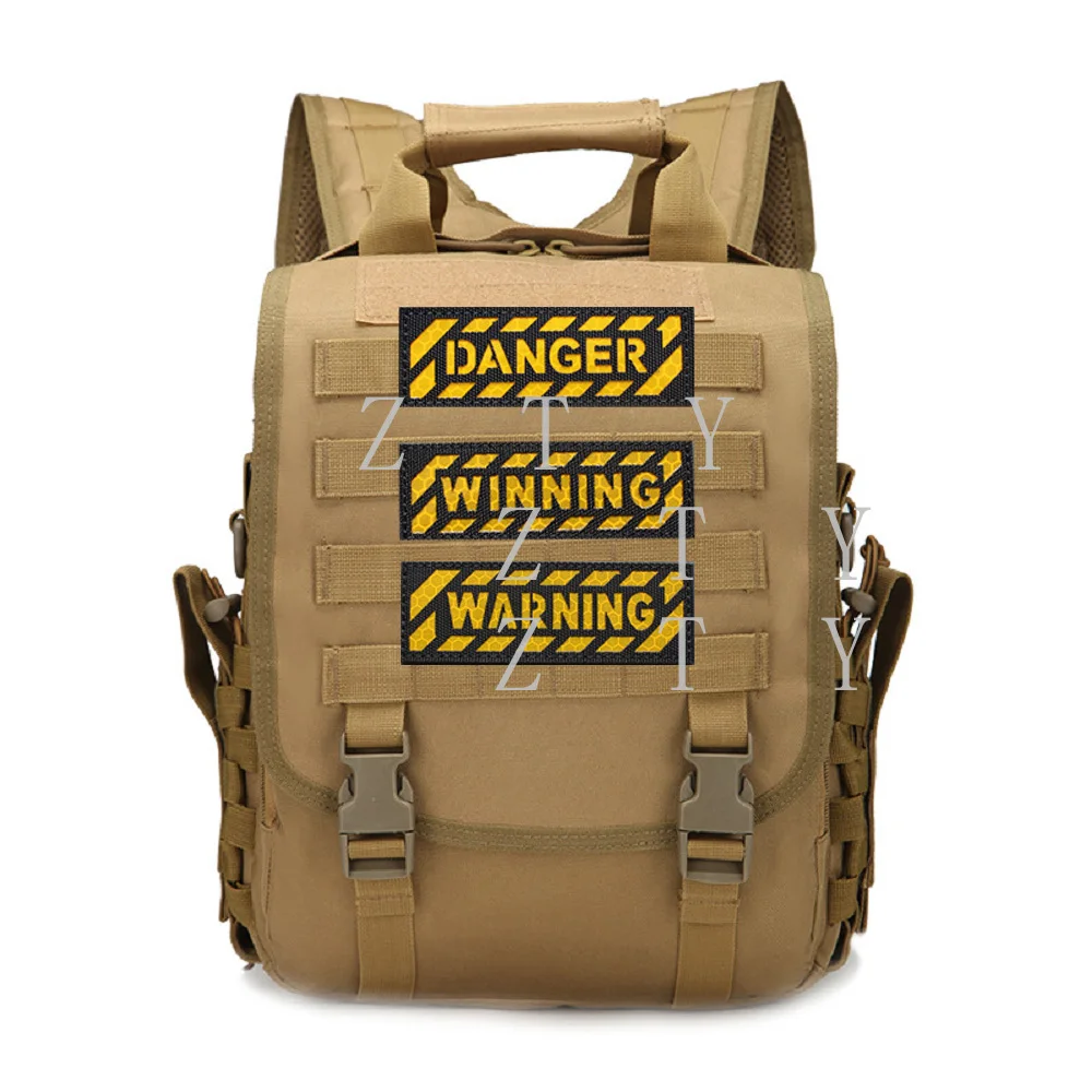 Laser Engraving Reflective Long Chest Strip Morale Badge WARNING Warning Letter Badge Bag Paste Backpack Patches for Clothing