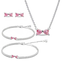 2025 Mother's DayGift 925 Silver Pink Bow Earring & Pink Bow Bracelet DIY For Women Gift Anniversary Original Brand Fine Jewelry