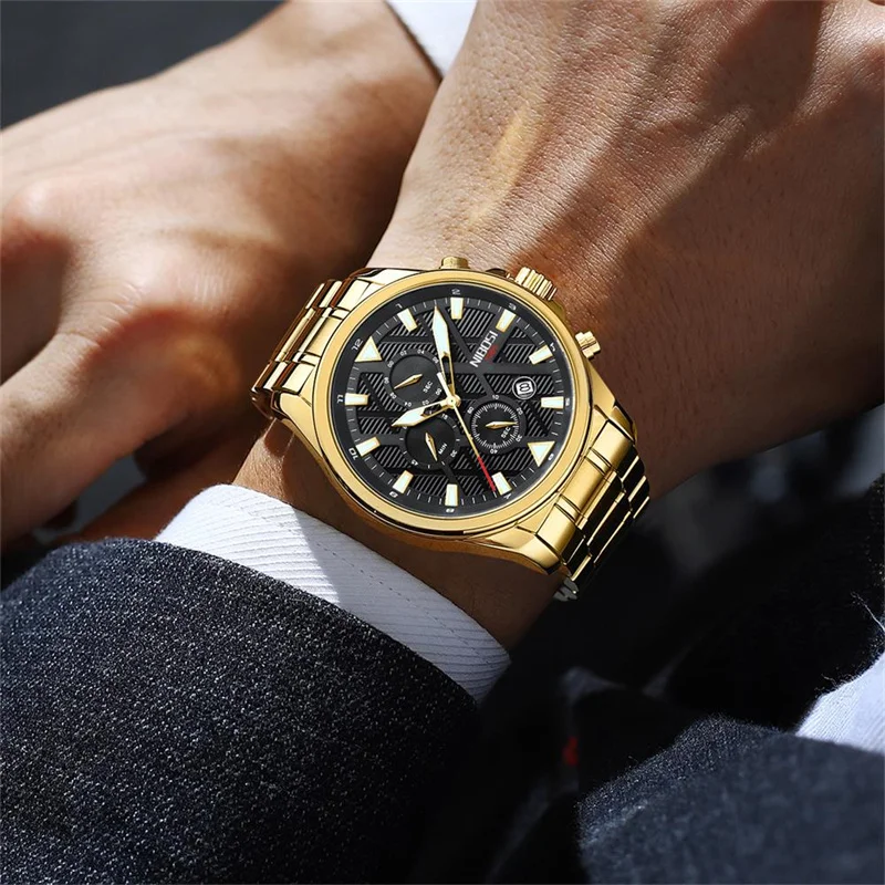 NIBOSI Mens Watches Top Brand Luxury Chronograph Quartz Watch Men Military Stainless Steel Sport Wristwatches Relogio Masculino