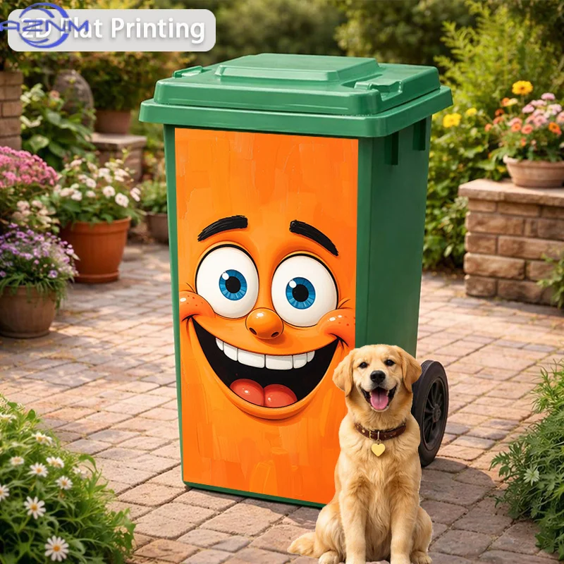 Trash Can Sticker Orange Grinning Happy Face Themed Design, Self-Adhesive Wall Decal Wallpaper for Kitchen Trash Can Decoratio view 5