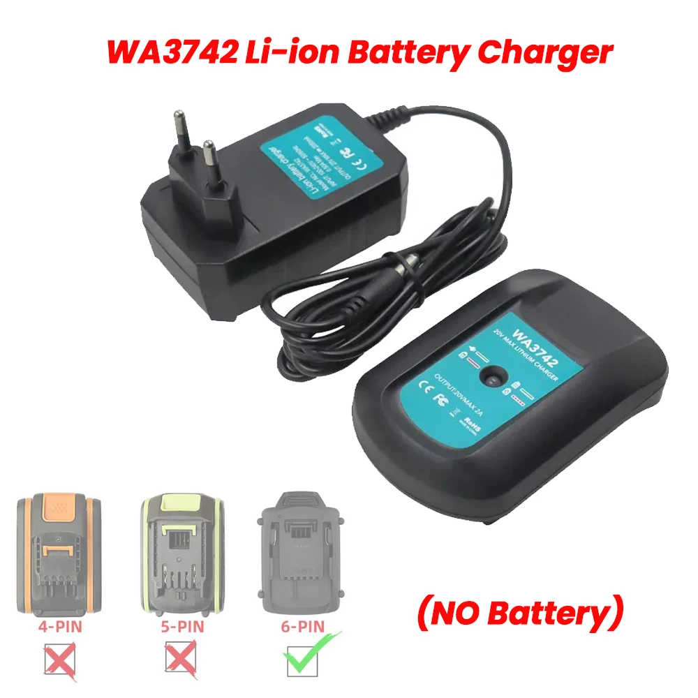 WA3742 Li-ion Battery Charger 2.0A For Worx 20V 18V Lithium Battery WA3875 WA3520 WA3525 WA3578 WA3575 Fast Charger