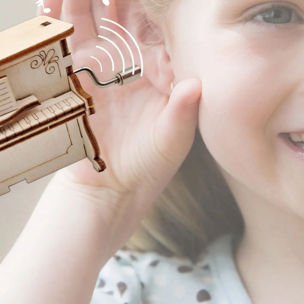 Caixa de música com manivela, formato de piano, faça você mesmo, presente criativo para crianças, educacional, design charmoso e requintado, leve e portátil