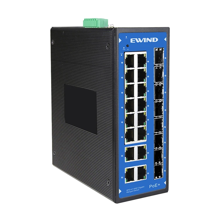 EWIND Industrial PoE Switch Managed 24 Port Managed 16*10/100/1000M+8*1000M SFP fiber Port Industrial PoE For CCTV Camera