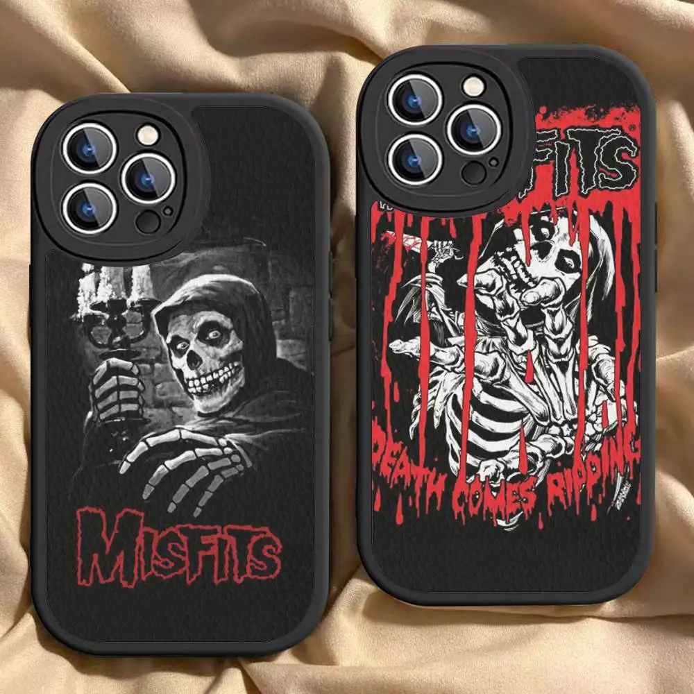 

Classic Punk Band M-Misfits Phone Case For IPhone 16 15 14 11 12 13 Pro Max Plus Back Leather Shell