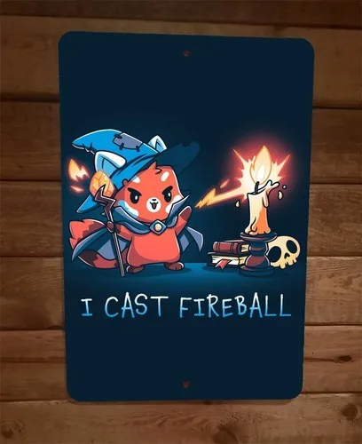I Cast Fireball RPG Video Gamer Cat  Metal Wall Sign Poster