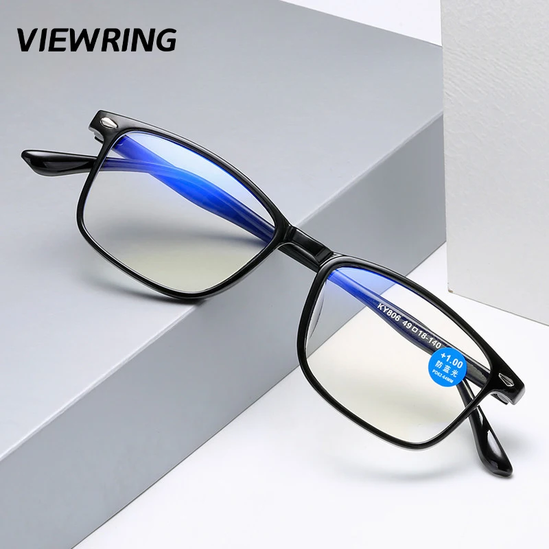 Viewring Fashion Square Reading Glasses Anti Blue Light Presbyopia Eyewear Ultralight TR90 Computer Readers For Men Women