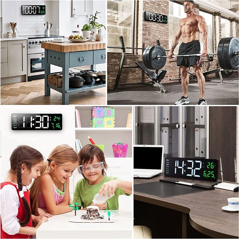 ABKO-13Inch Large Display LED Digital Wall Clock Remote Control Table Alarm Clock Date Week Timer Automatic Dimmer Clock