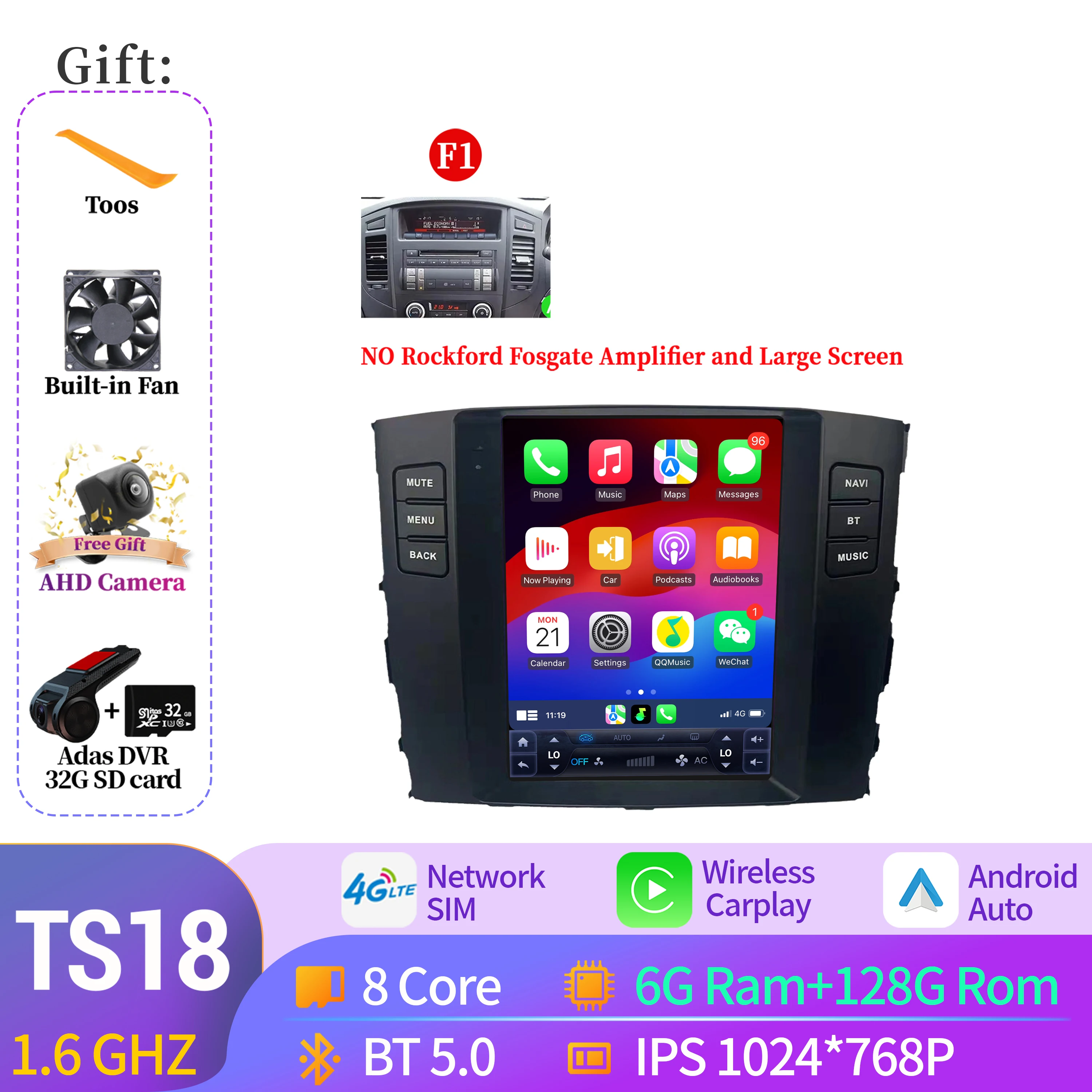 9.7 "Voor Mitsubishi Pajero 4 V80 V90 2006-2014 Autoradio Navigatie Voor Auto Multimedia Speler Navigatie Android 14 QLED Scherm