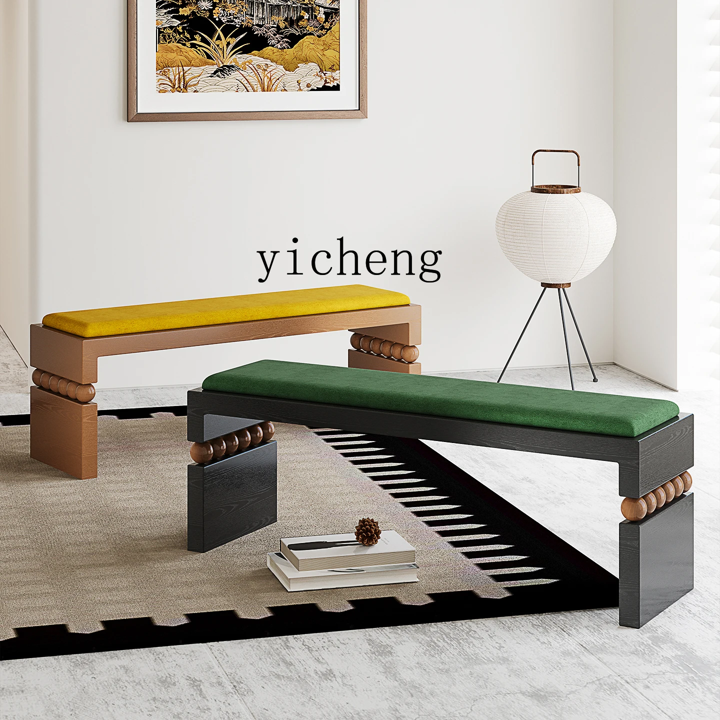 

LX solid wood bench entry living room shoe change stool home sofa bed end retro dining stool