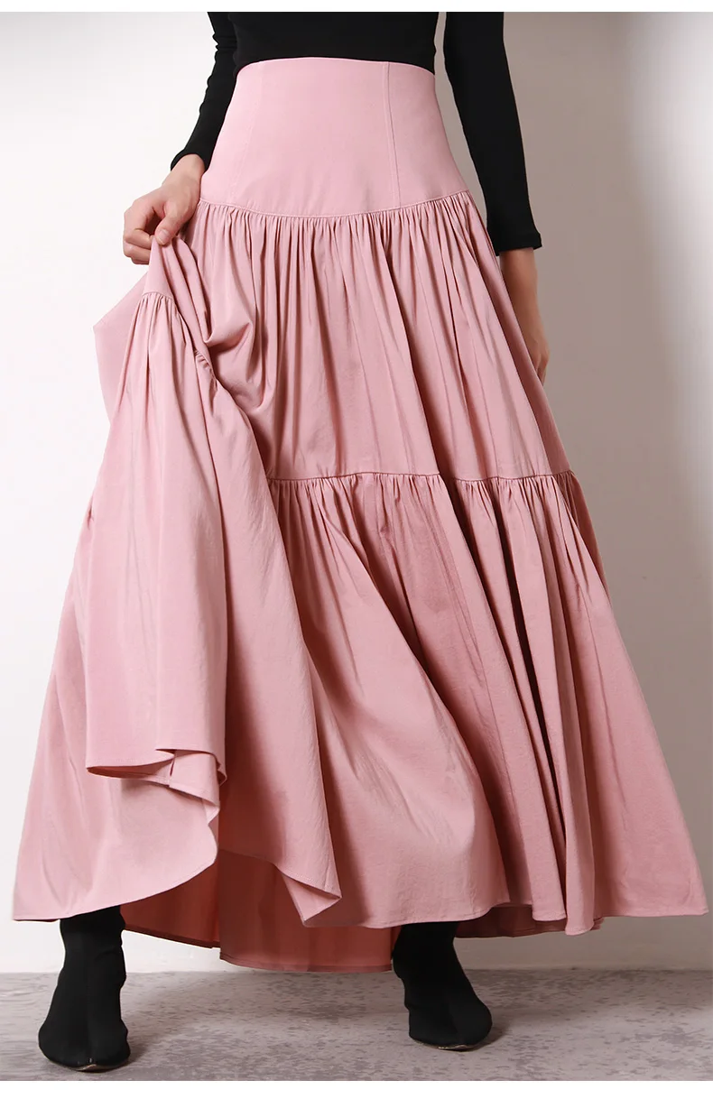 

Women's Runway Fashion Spring Summer Designer Pleated Pink Skirt Female Autumn Winter High Waist Basic A-line Skirt TB237