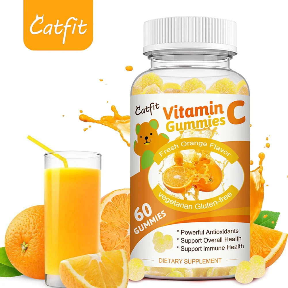 CatFit Nature Sweet Orange Flavor Anti-scurvy VC Gummies Fruits&Veg Blend Vitamin C Supplement Snack Blood Pressure Balance