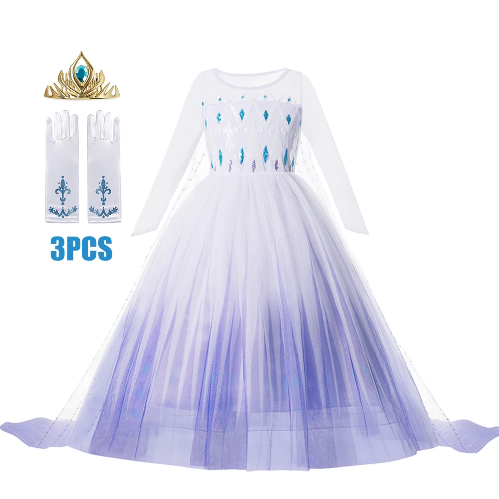 Elsa Dress for Kids Girl White Mesh Sequins Ball Gown Princess Dress Fancy Birthday Carnival Party Children Clothing 2-10Y Dress image 5