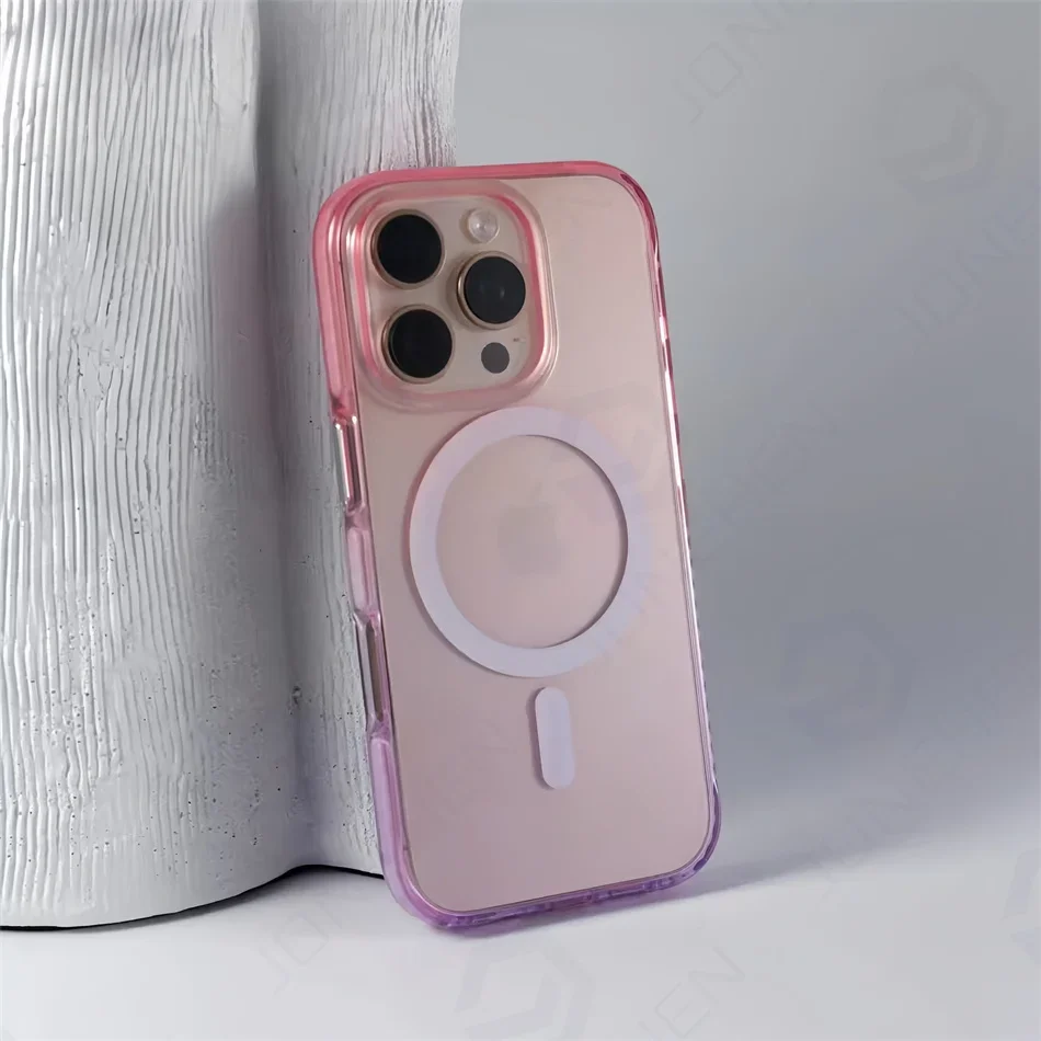 Dual Color Gradient Shockproof Bumper Magnetic Case Transparent For iPhone 16 15 14 13 Pro Max Wireless Charge Cover For Magsafe