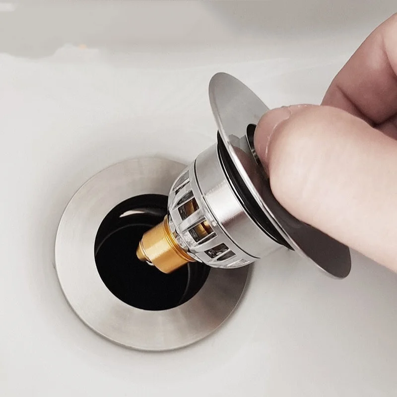 Bounce Core Pop-up Drain Filter Bathroom Stainless Steel Bounce Core Push-type Hair Stopper Basin Pop-up Drain Filter