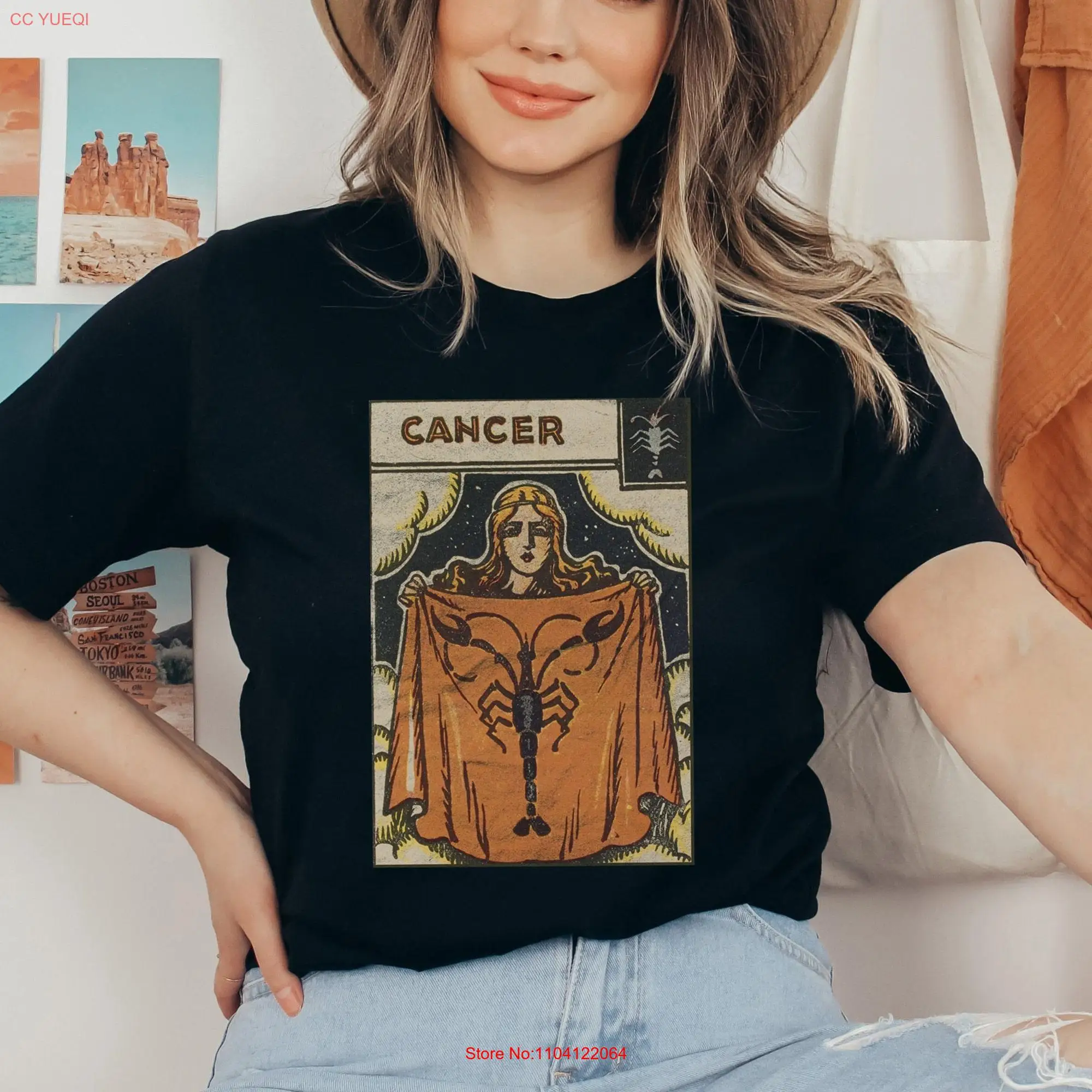 Cancer Zodiac s T Shirt Horoscope For Her June July Tarot Card Astrology long or short sleeves