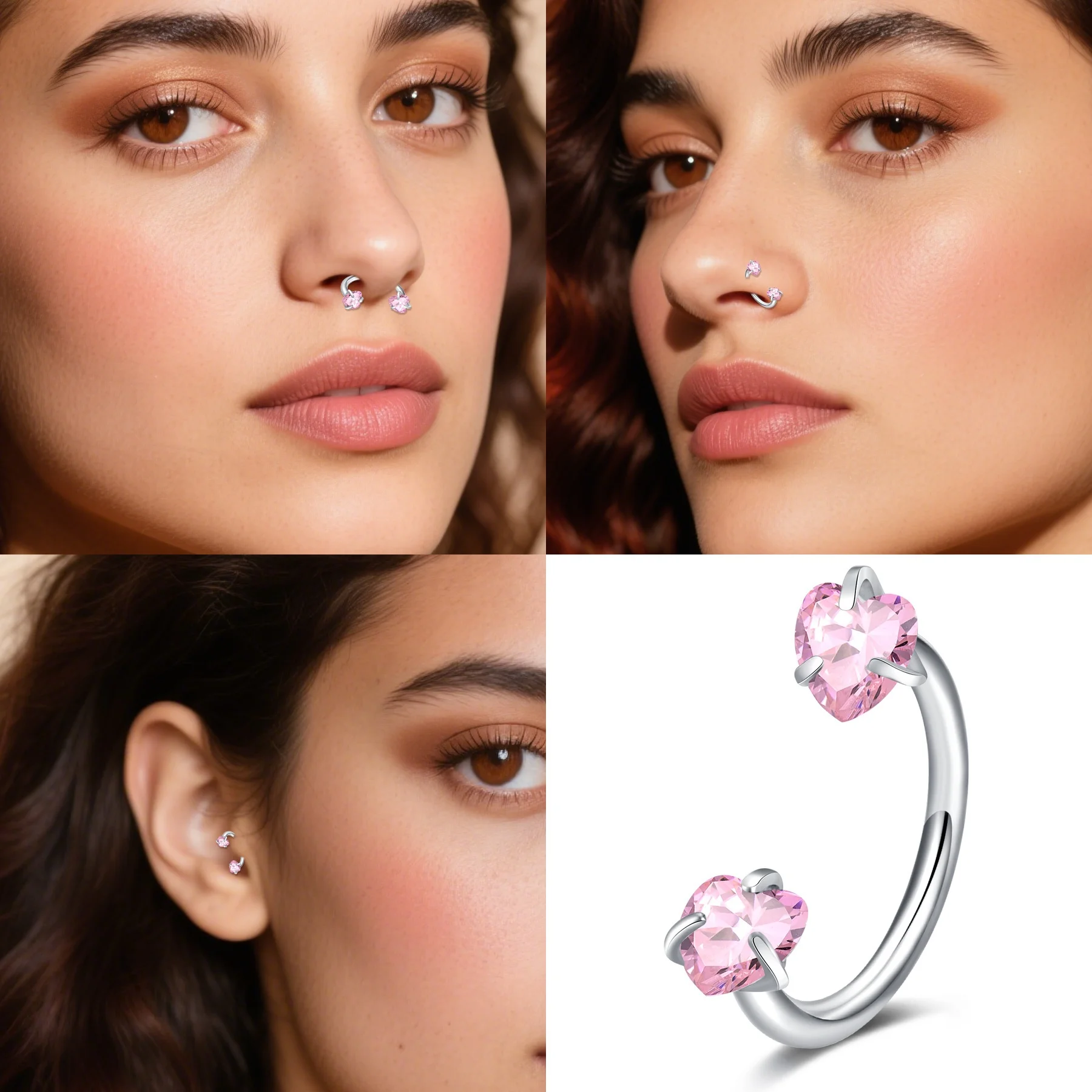 قطعة واحدة من حلقة الأنف المصنوعة من الفولاذ المقاوم للصدأ - ثقب جسم كبير على شكل حدوة حصان مع حلزوني داخلي، تصميم بدون خيط للياقة الآمنة #6