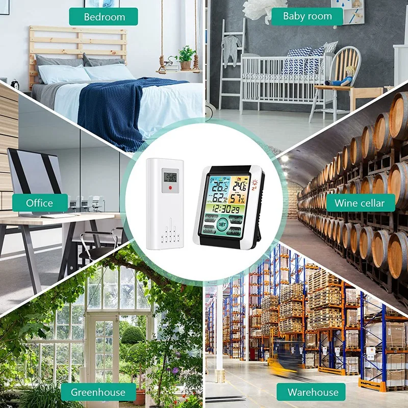 Termómetro interior y exterior, higrómetro Digital inalámbrico, medidor de temperatura con tiempo, Sensor de temperatura y humedad