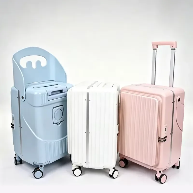 Wholesale Side Open Carry-On 20-Inch Multi-Function Children's Luggage with Cup Holder, Backrest, and Removable Brake Wheels