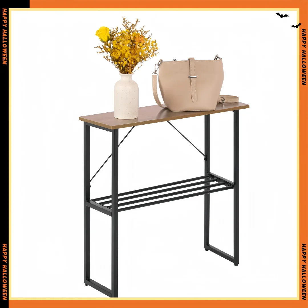 

Современный узкий приставной столик с полкой для хранения из орехового коричневого цвета, компактный диван, акцентный столик для небольших помещений