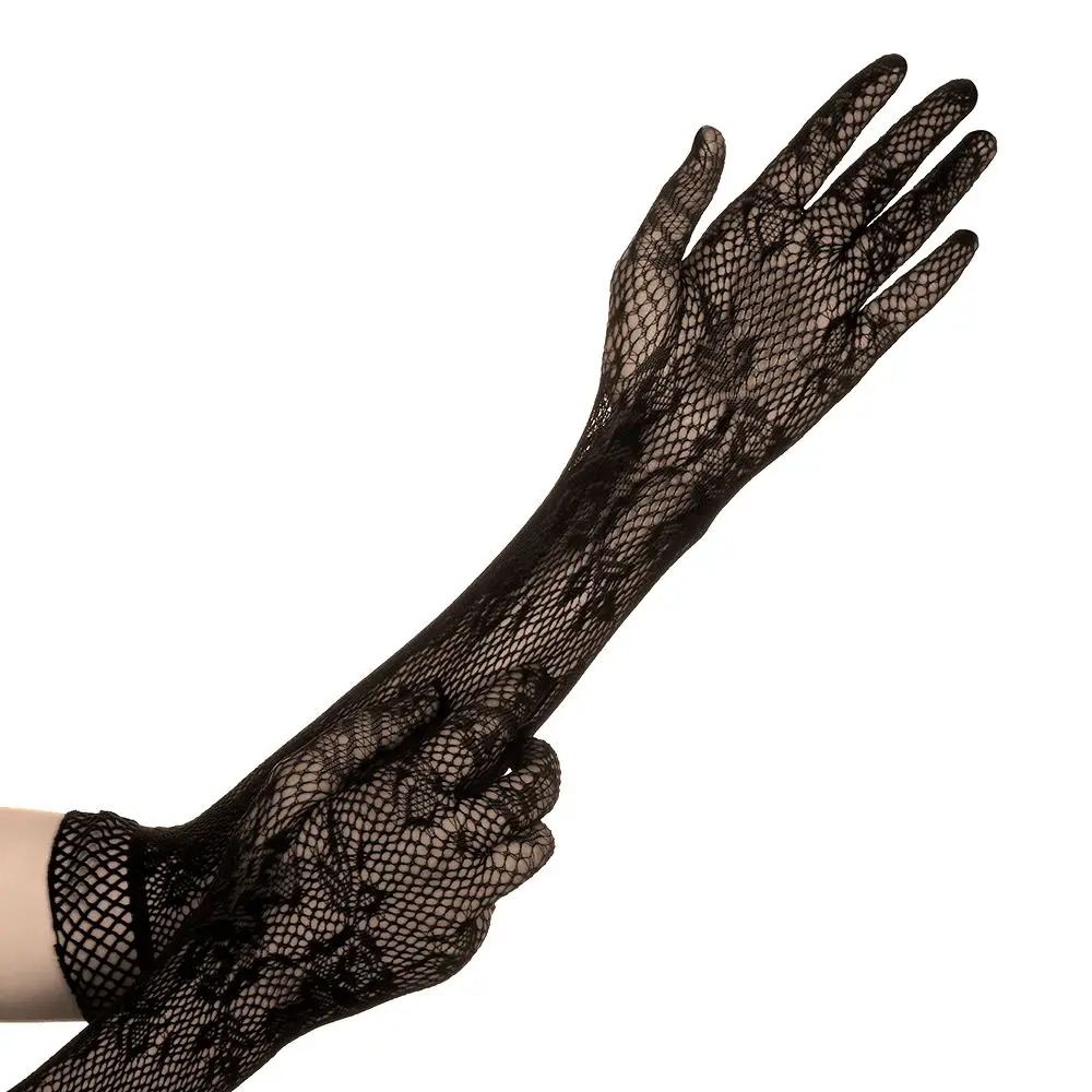 A Pair of Sexy Mesh Floral Long Christmas Halloween Gloves Gothic Punk Mittens Lace Gloves Fancy Dress