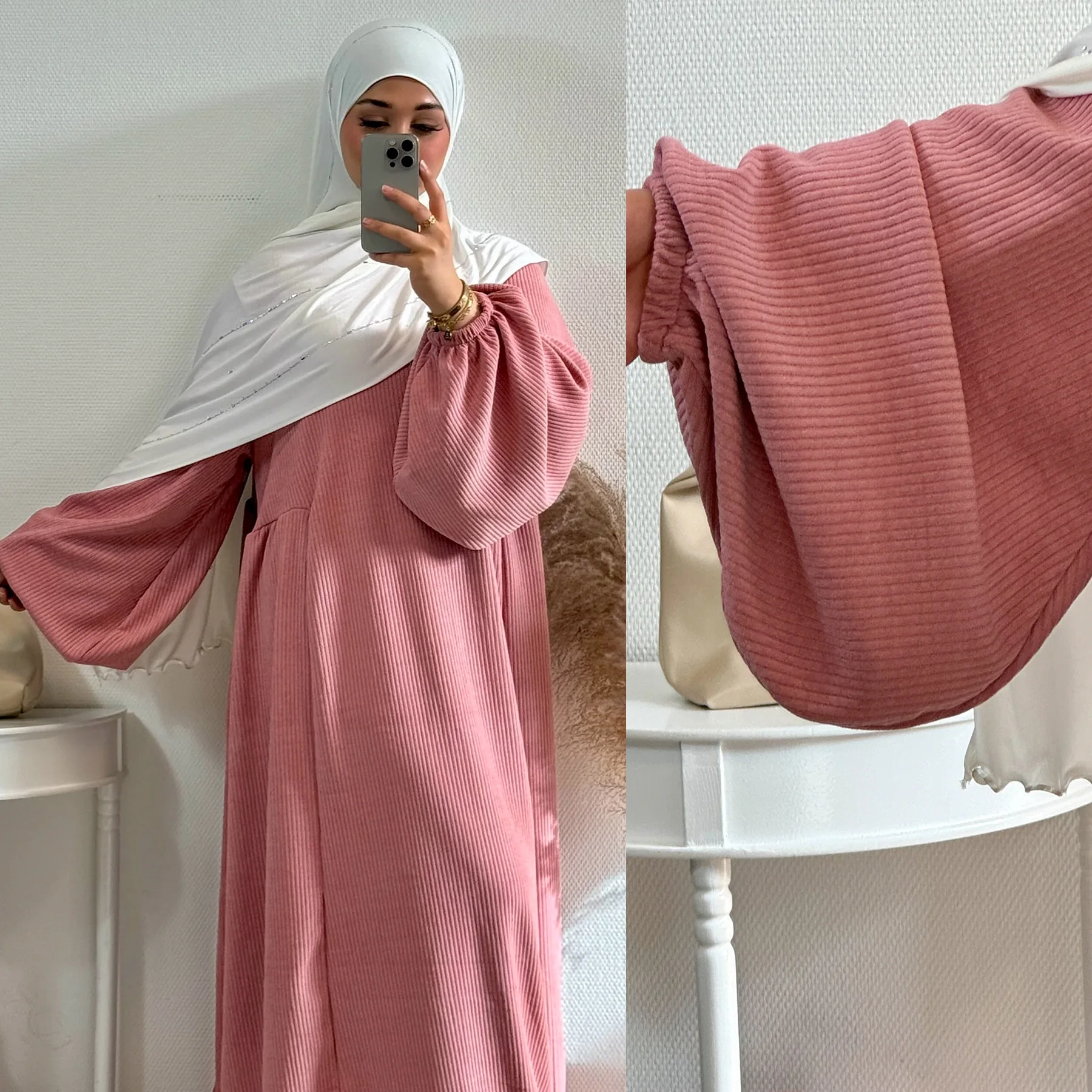 Corduroy Abaya Dubai Luxury Solid Arab Dresses Women Muslim Dress Abayah Dubai Elegant Kebaya Kaftan Winter Plus Size Dress