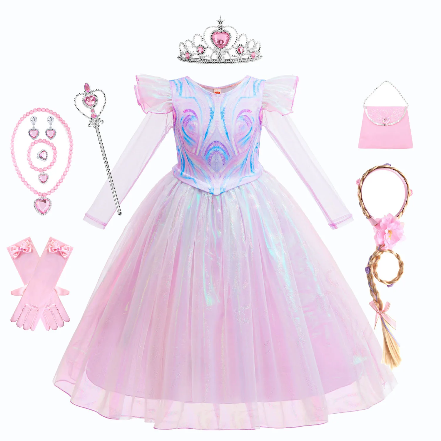 New Wicked Glinda Girls Clothes Christmas Kids Fairy Princess Fluffy Purple Long Elegant Dress Carnival Party Children's Costume