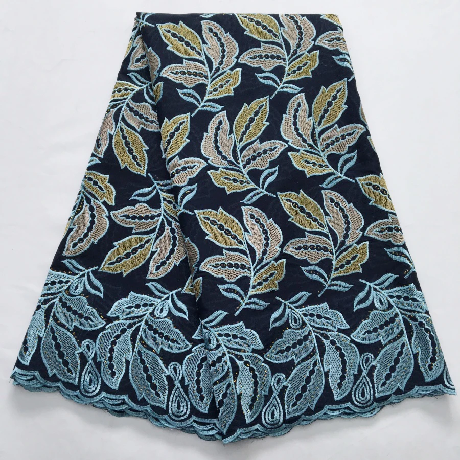 نسيج دانتيل قطن أفريقي - دانتيل سويسري مطرز، أنماط زهور وأوراق شجر نابضة بالحياة للعرائس، فساتين المهرجانات #2