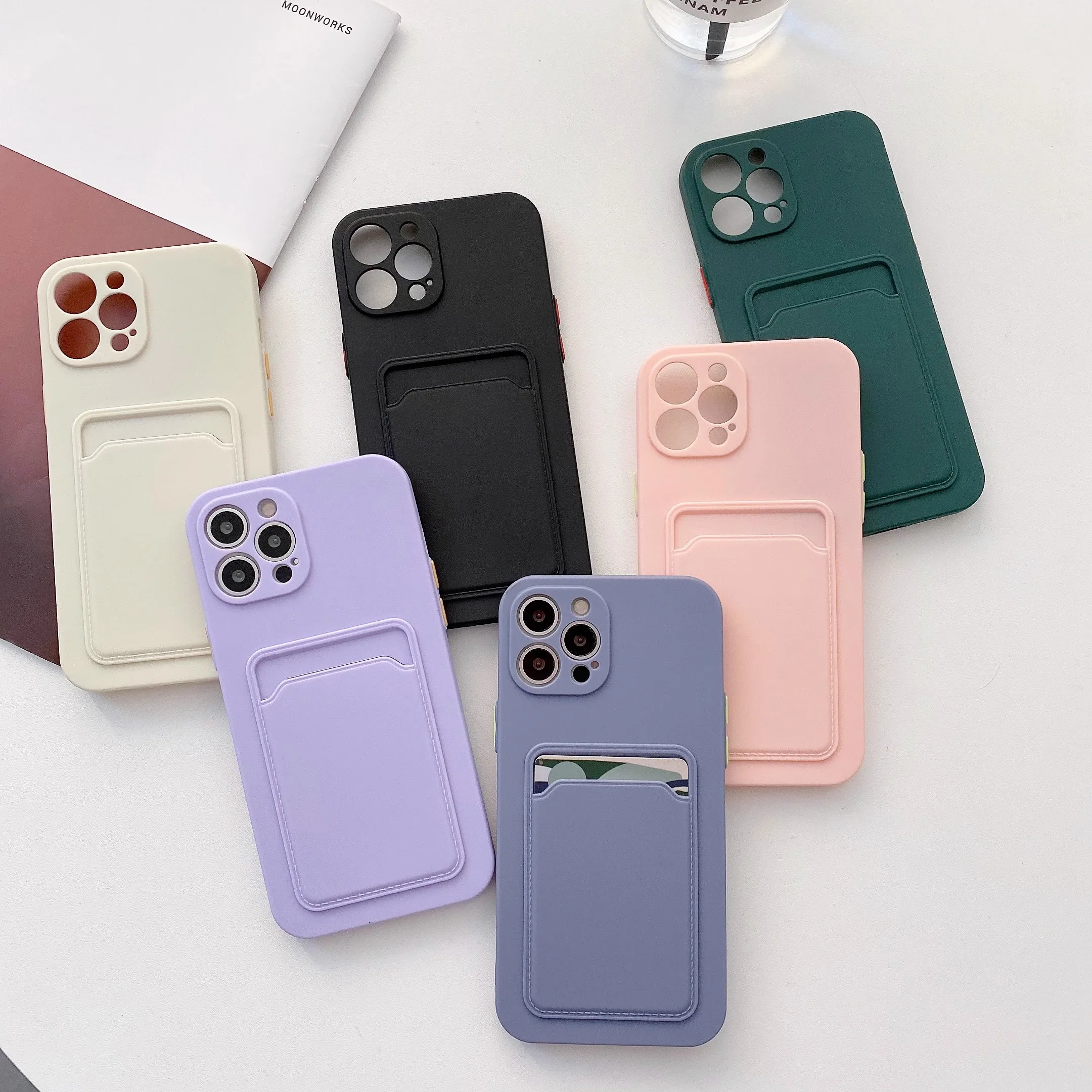 Fashion card holder wallet silicone phone case for iPhone 11 12 13 14 15 XR XS Pro Max Plus Mini fine hole protection soft cover