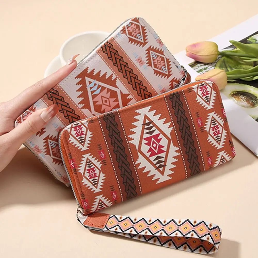 Bohemian Style Long Wallet PU Leather Multi Card Slots Card Holder Large Capacity Waterproof Handbag