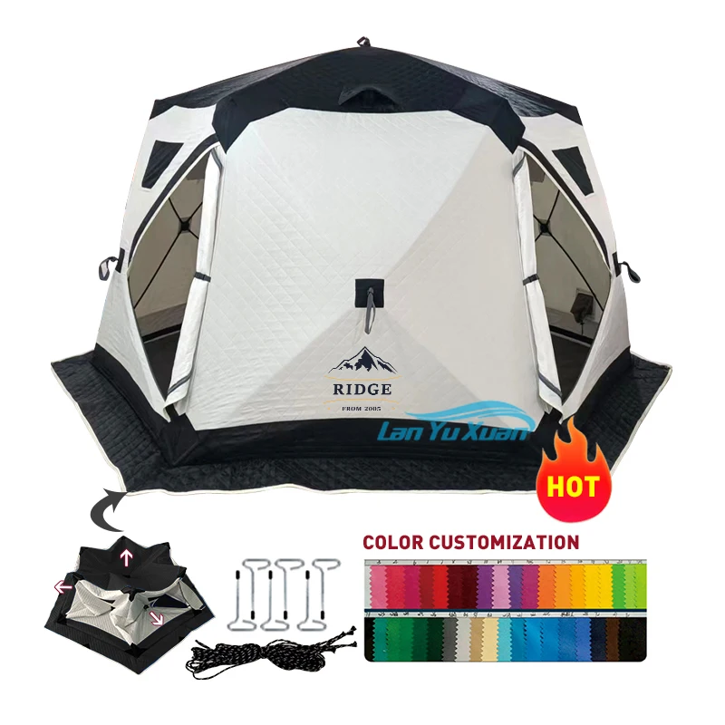 ร้อนความร้อนเต็นท์กันน้ําและลม 6 ชิ้นหมุดตกปลาน้ําแข็ง Shelter แบบพกพา