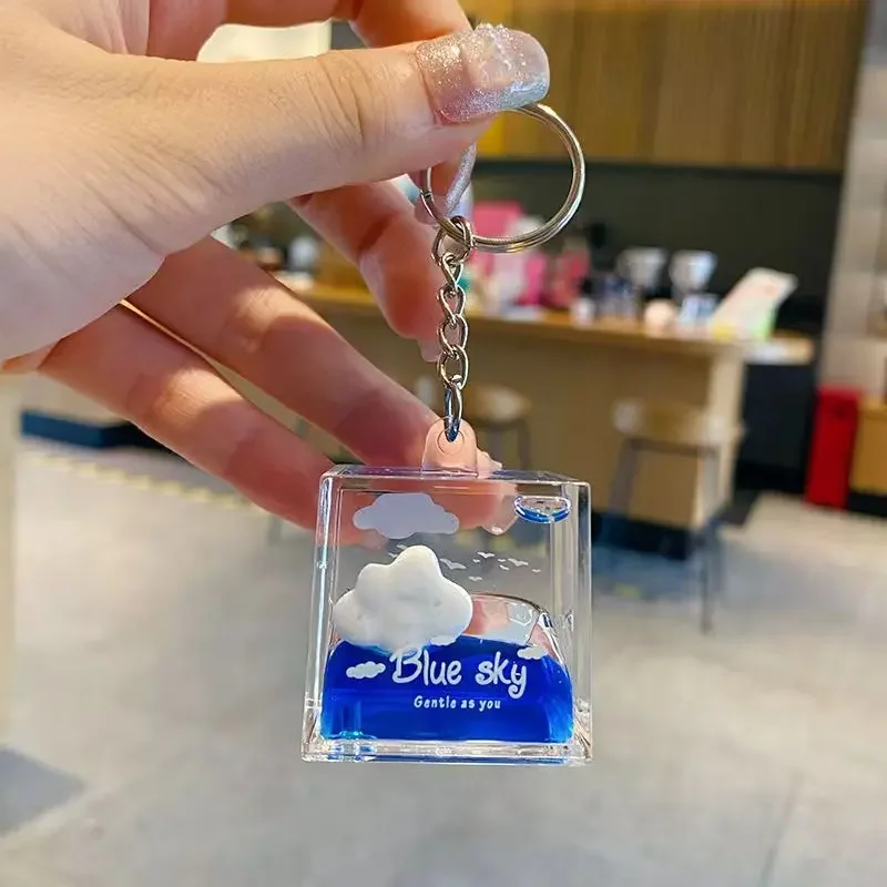 Sky Cloud Fluid Drift Bottle Creative Cloud Keychain Liquid Decompression Desktop Decoration Gift desk decoration  fairy  decor