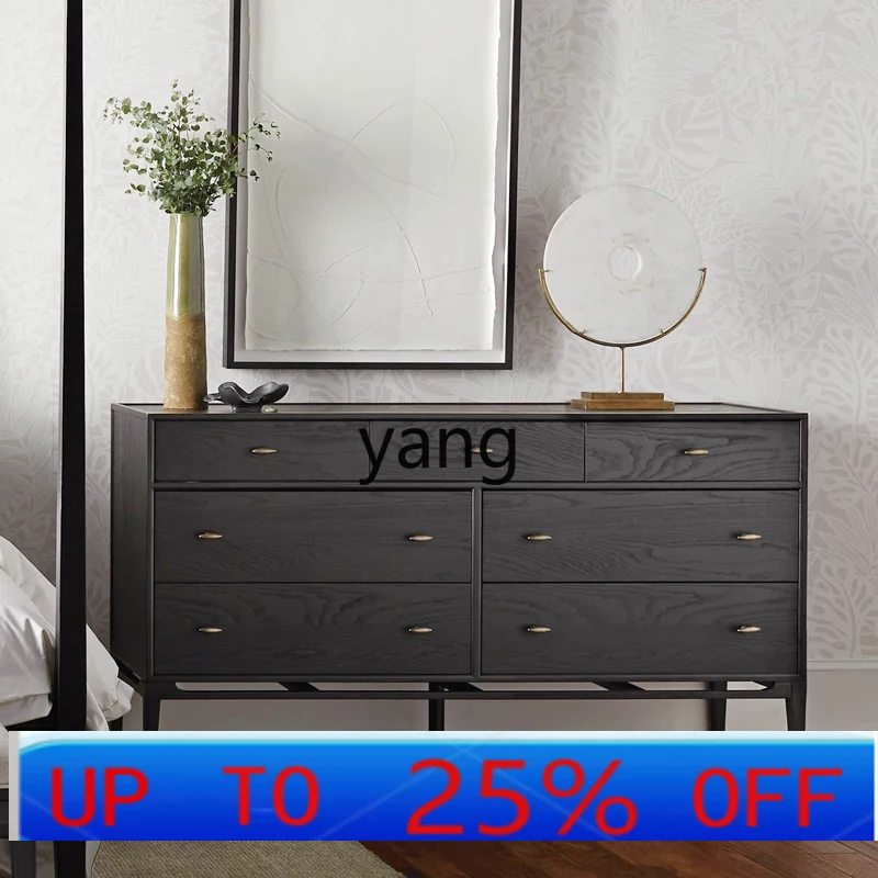 LHH  Retro Solid Wood Black Six-Seven Drawer Entryway Bedroom Storage Cabinet