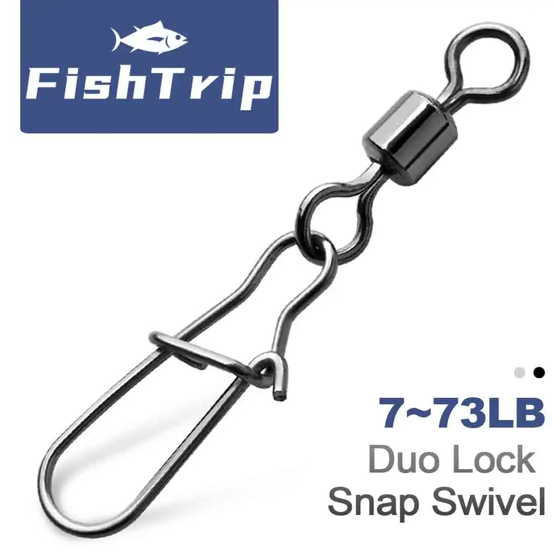 FishTrip Fishing Snap Swivels Rolling Swivels with Duo Lock Snap Stainless Steel Corrosion Resistant Black Nickel Coating