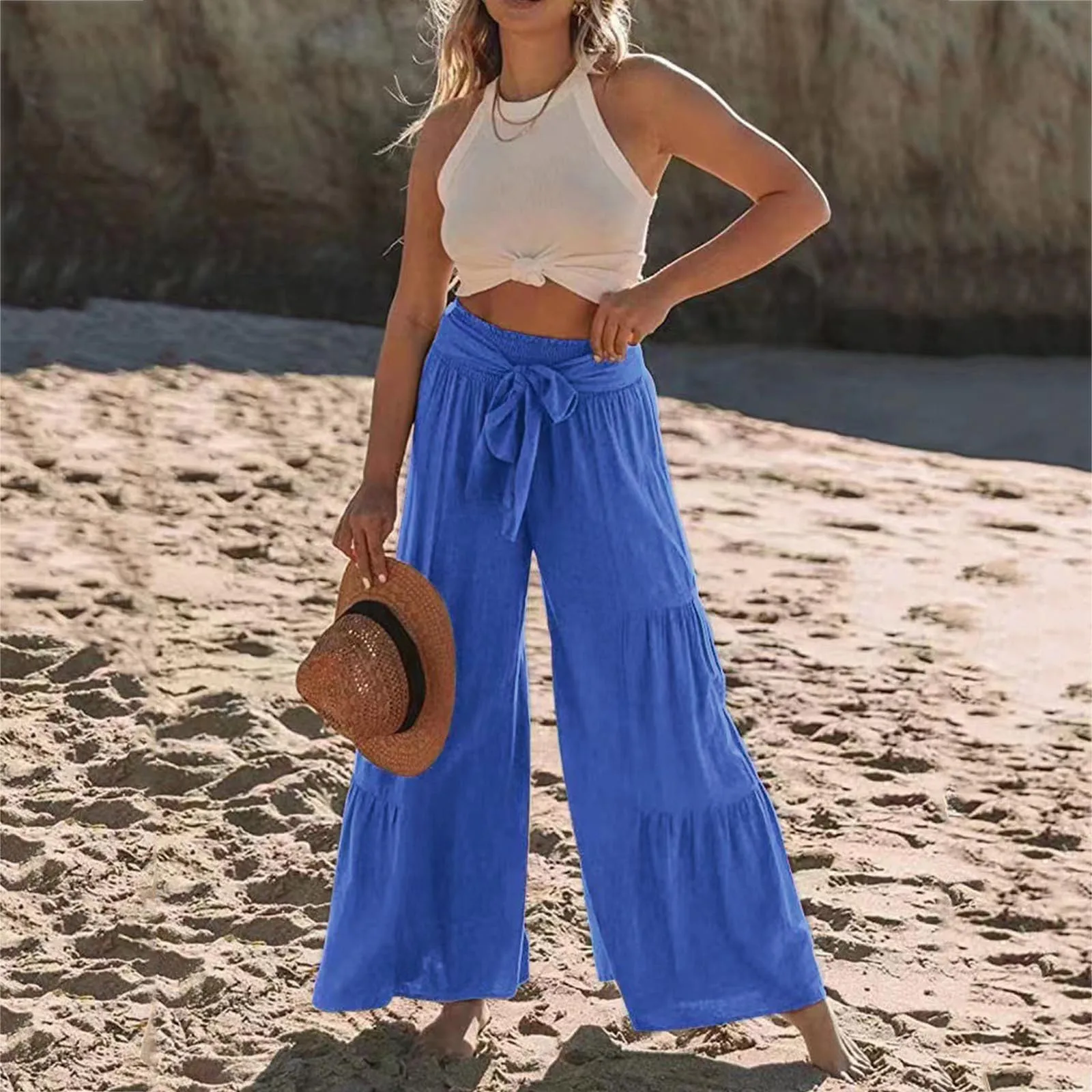 

Light Linen Pants Women Women Summer High Waisted Cotton Flare Palazzo Stretchy Yoga Comfortable Pants For Women Casual Wide