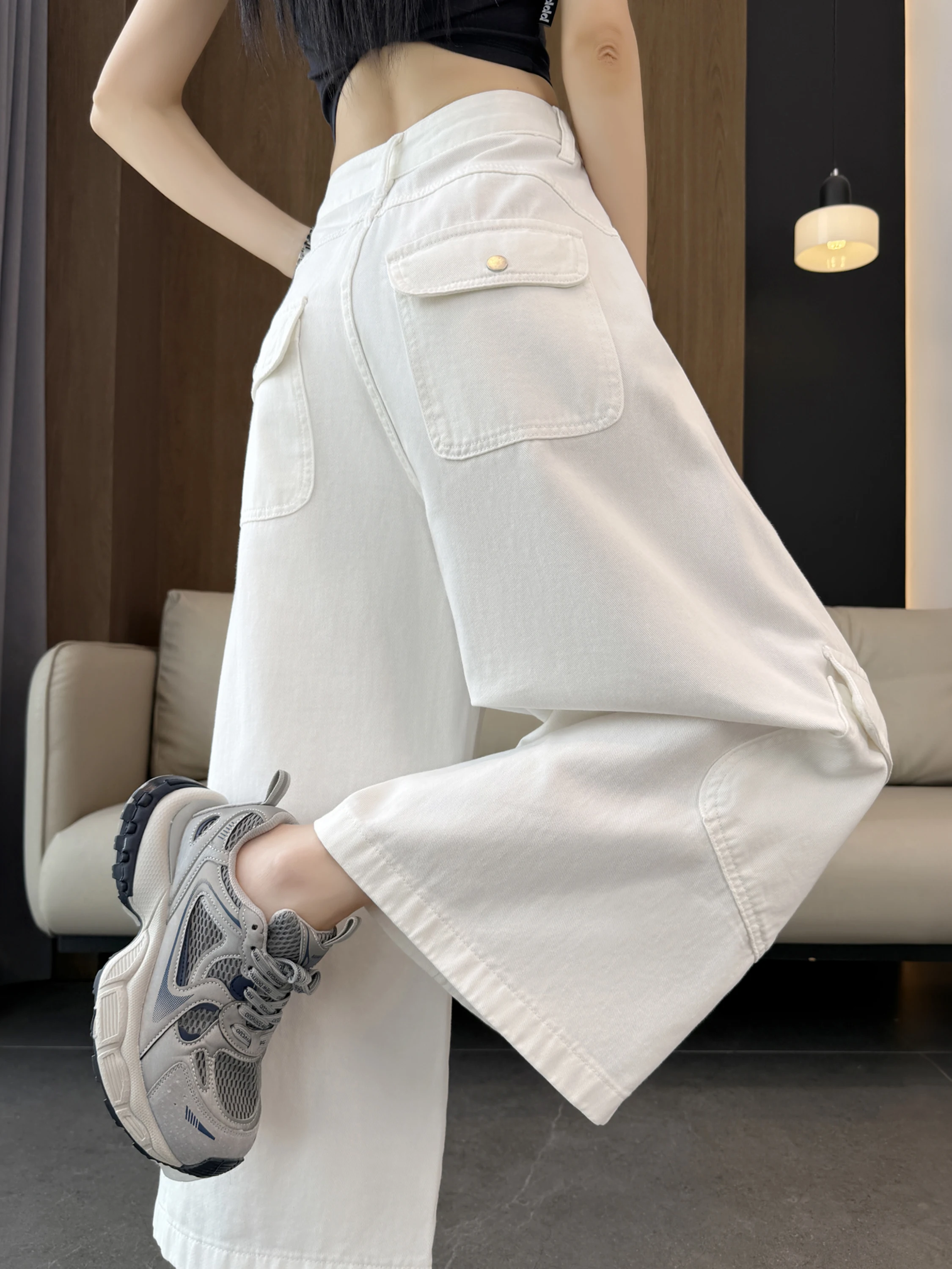 

White Washed Workwear Jeans Women's Summer New Small Size Loose Slim Straight Leg Wide Leg Pants Nine Points Pants