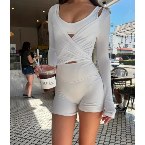 C-B Women Cross Wrap Long Sleeve Yoga Top Deep V Back Tie Crop Shirts Thumb Hole Slim Pilates Workout Cover Sport Blouses image 4