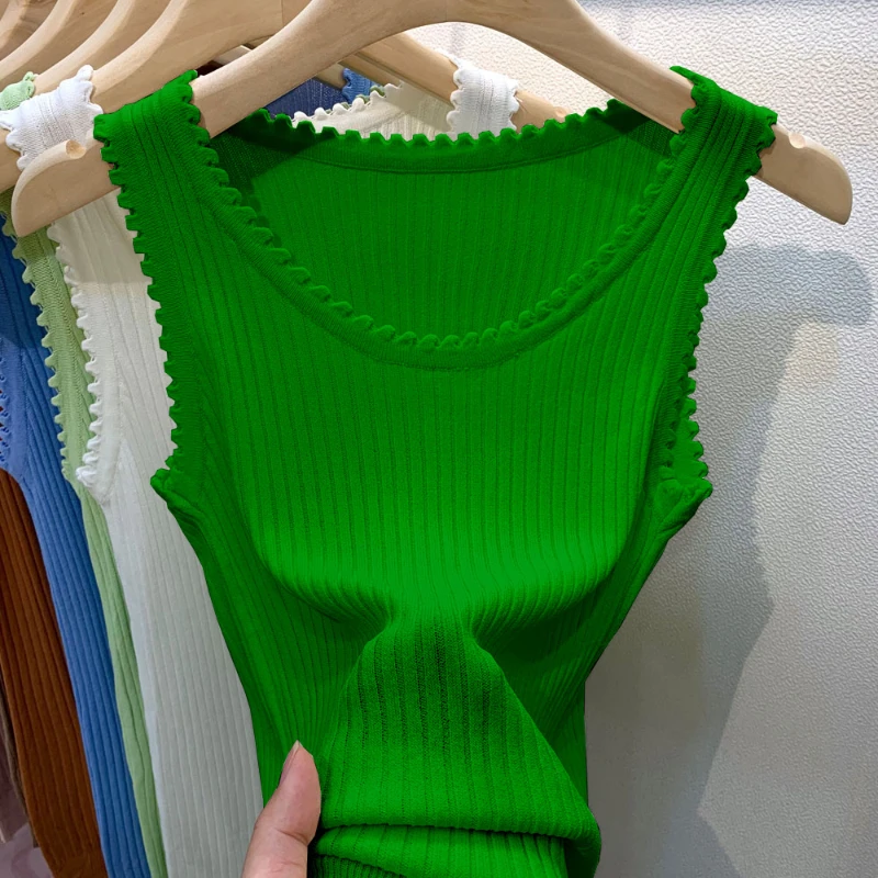 Ice Silk Suspender Vest for Women in Summer New Wavy Fashion Base Shirt Loose Large Size Thin Sleeveless Top